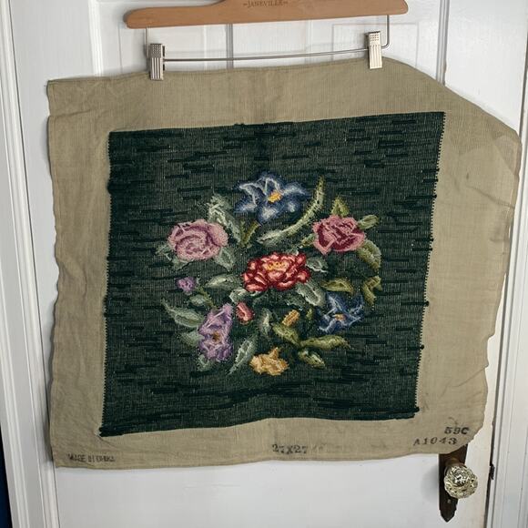 Victorian Floral Rose Lilly Handmade Vintage Needlepoint 18” Square Tapestry - Picture 7 of 10